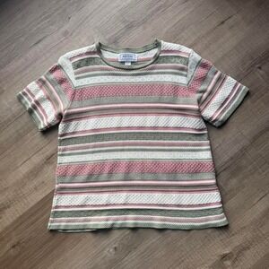 Vintage 90s Knit Top Women's Size Medium Adeline By Alfred Dunner Pink Green‎